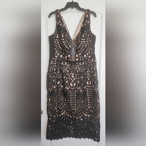 City Chic Black and Cream Lace Overlay Dress